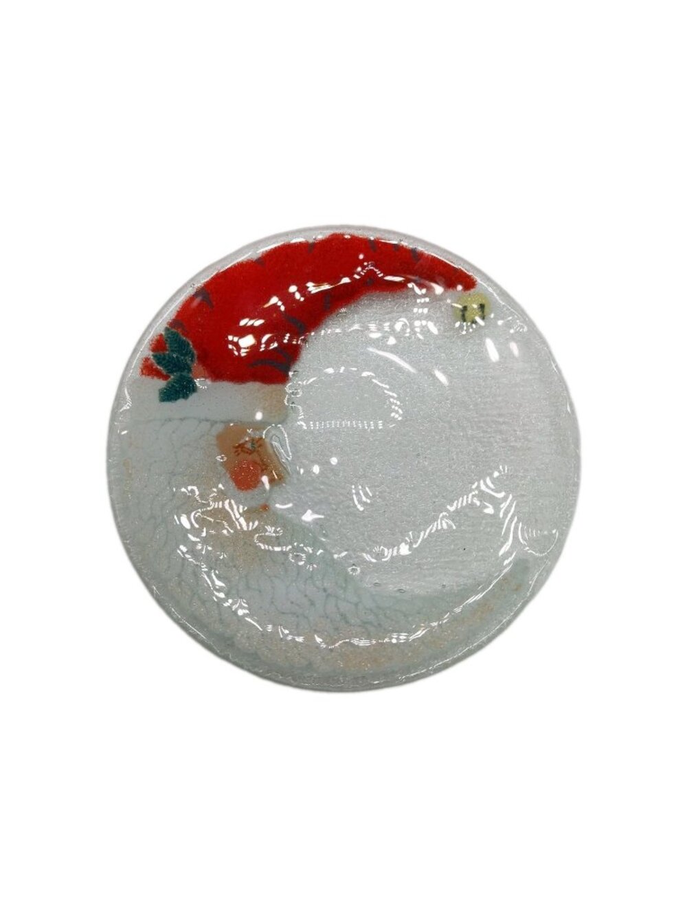 Peggy Karr Santa Fused Art Glass Plate Crescent Moon Christmas 5”